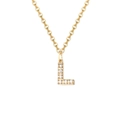 Gold plated stainless steel necklace with sparkling crystal encrusted letter L pendant - Letter L-14K Gold
