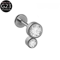 ASTM F136 titanium labret stud with two sparkling cubic zirconia stones - Style 3 / 1.2*6mm