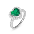 Elegante ring van S925 zilver met hartvormige smaragdgroene steen en diamanten halo - US 6 / Zilver/Groen