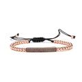 Verstellbares roségoldenes Perlenarmband mit schwarzen Zirkonia-Steinen auf schwarzer Kordel - Langer Stab / Roségold
