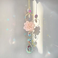 Crystal suncatcher wind chime with pink flower and metal hexagons for garden decoration - Geometric Hexagon Style / A7
