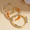 Three-piece acrylic and gold metal elastic bracelets with bamboo-style segment textures - Amber Cream 3-Piece Set / Brown