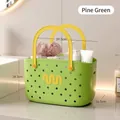 Green and yellow dopamine color plastic shower basket with handles for bathroom storage - Basic Style / Pine Green