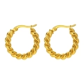 Orecchini a cerchio a corda in acciaio inossidabile dorato con chiusura a scatto - Cerchio a C a fune intrecciata / Oro