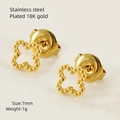 Miniature four-leaf clover stud earrings in 18K gold plated stainless steel - Beaded Flower Shape (ZXG622)