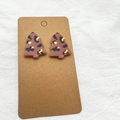 Christmas tree shaped acrylic stud earrings featuring brown leopard print patterns - Stud Earrings / Camel