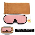 Pink breathable 3D sleep mask set with earplugs and a brown drawstring storage pouch - Mask + Earplugs + Pouch / Pink