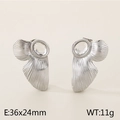 Silver stainless steel stud earrings with fan texture and round crystal center - Steel Style 3 (KE115344-KFC)
