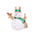 Cartoon snowman enamel brooch in white and green with gold plating for Christmas - Snowman with Broom