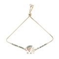 Adjustable gold elephant bracelet with colorful zircon and white enamel pendant - Blue