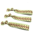 Three-piece set of light green softball elastic hair ties with red baseball stitching - Light Green Red Stitching