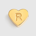 Polished golden titanium steel heart charm bead with engraved letter R for DIY jewelry - Letter R / Gold