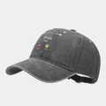 Detail view of washed denim baseball cap with Jesus Calling screen print and metal buckle - Adjustable / Jesus Grey