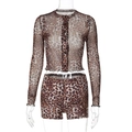 Detail van de mesh set met luipaardprint, top met lange mouwen en hoge taille shorts - S / Luipaardprint