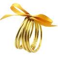 Set di bracciali flessibili in silicone glitterato oro con fiocco in nastro di raso - Set di braccialetti glitter oro con fiocco (30026)