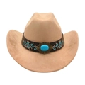 Camel western cowboy hat with turquoise floral embroidery and wide upturned brim - Camel (Floral Embroidery Band)