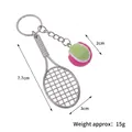 Mini pink tennis ball keychain with silver metal racket pendant for sports fans - 2cm Small (Rose Red + Light Green) Dual-tone Tennis Ball + Silver Racket