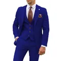 Slim fit three-piece royal blue suit featuring a notch lapel blazer and matching vest - XXS / Sapphire Blue