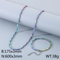 Conjunto de collar y pulsera de acero inoxidable arcoíris con eslabones ajustables - Pulsera / Colorido