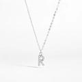 Close-up of S925 silver letter R pendant featuring micro-paved sparkling cubic zirconia - 925 Silver / Letter R