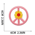 Macro shot of 6cm pink sunflower peace sign embroidered patch with white stitched edges - Sunflower Peace Sign (W9HD-08-10)