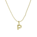 18k gold plated ball chain necklace with polished letter P pendant and small white pearl - Letter P