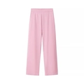 Detailed close-up of pink high-waisted wide-leg trousers in a smooth draped fabric - XS / Pink Pants