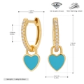Detailed view of 925 silver heart hoop earrings with blue enamel and 5A cubic zirconia - Sky Blue Enamel 925 Sterling Silver Gold Plated