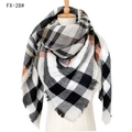Women's autumn cashmere-like scarf with black, white, and orange plaid and fringe - 140x140cm / 28# Beige