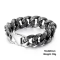 Pulsera cubana de acero vintage para hombre con grabado floral, tamaño robusto 18x220mm - 20cm / Estilo A (KB111163-BD)