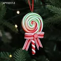 Christmas candy cane pendant 9.5cm red and green clay lollipop tree hanging decoration - Style C-Red Green White Spiral Round Lollipop