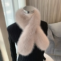 Apricot pink faux fox fur crossover scarf for women with plush warming texture - Mocha