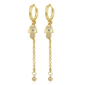 Goldene Hamsa-Ohrringe mit klaren Kristallen und langen, dünnen Kettenquasten - Hamsa-Hand-Gold-Stil (MS-731 Gold)