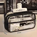 5-layer large capacity transparent pencil case in cool black with multi-layer storage - Cool Black - Transparent 4 Layers