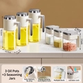 Kitchen seasoning set with 3 oil dispensers and 3 square jars in cream white finish - 【6 Piece Set】 3 Oil Bottles + 3 Seasoning Jars