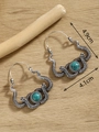 Vintage silver snake earrings with round turquoise stones, 4.9cm height and 4.1cm width - Silver FX745 With Turquoise