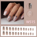 Pink gradient glitter press-on nails in long coffin shape with silver sequin accents - Nude Pink Gradient Glitter with Glue (W515)