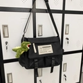 Japanese retro black canvas messenger bag for men with a green dinosaur plush keychain - Black + Dinosaur Pendant