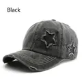 Vintage washed charcoal baseball cap with star embroidery and distressed detailing - Black