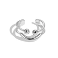 Minimalist S925 sterling silver double-layered open ring with ball detail and sleek finish - Adjustable Open / Silver