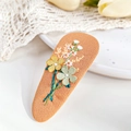 Orange embroidered fabric floral snap hair clip with delicate small flower patterns - Orange