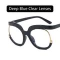 Gafas redondas azules retro de gran tamaño con montura dorada y lentes claras - Azul Oscuro / Lentes Transparentes