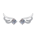 Elegant silver wing stud earrings with brilliant round cut stones in a claw setting - TED280-Wing Shaped Prong Studs