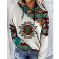 Felpa con cappuccio da donna vintage con stampa geometrica etnica color panna - S / Crema Etnico