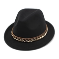 Black wool Fedora hat with decorative gold metal chain and vintage British style - M (56-58cm) / Black