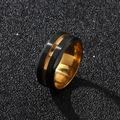 Men's 8mm titanium steel ring featuring black brushed finish and gold central groove detail - Gold and Black