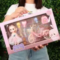 Barbie doll play set with pink bicycle and puppy toy in gift box packaging - 35cm Color Box Bicycle Doll