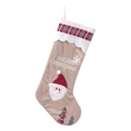 Linen Christmas stocking with Santa Claus applique and Merry Christmas embroidery - Santa Claus