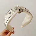 Beige polka dot headband with sparkling rhinestone knot detail for women - Polka Dot Pattern/Knotted Style / Polka Dot Cream White