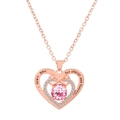 Collier cœur or rose avec pierre de naissance rose et gravure 'I love you' - Style Rose (K-752)